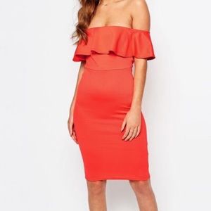 ASOS New Look Bardot Frill Pencil Dress